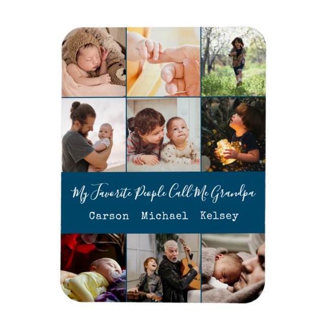 Modern Blue 9 Photo Collage for Grandpa Magnet (Vertical)