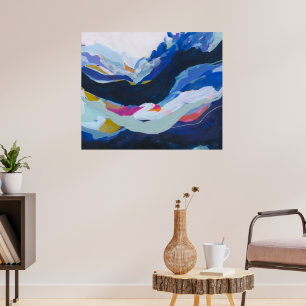 Modern Blue Abstract Expressionism Painting Poster