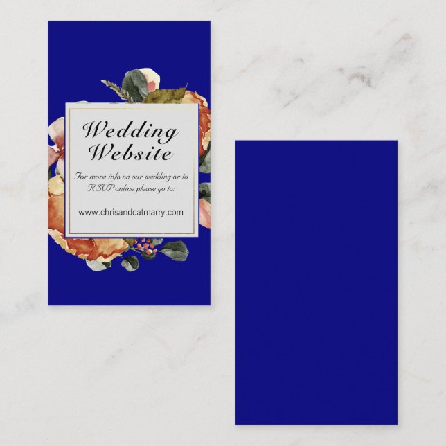 Modern Blue Abstract Floral Wedding Website Enclosure Card (Front/Back)