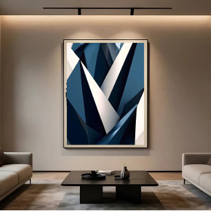 Modern Blue Abstract Geometric 3D Canvas Print