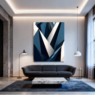 Modern Blue Abstract Geometric 3D Poster