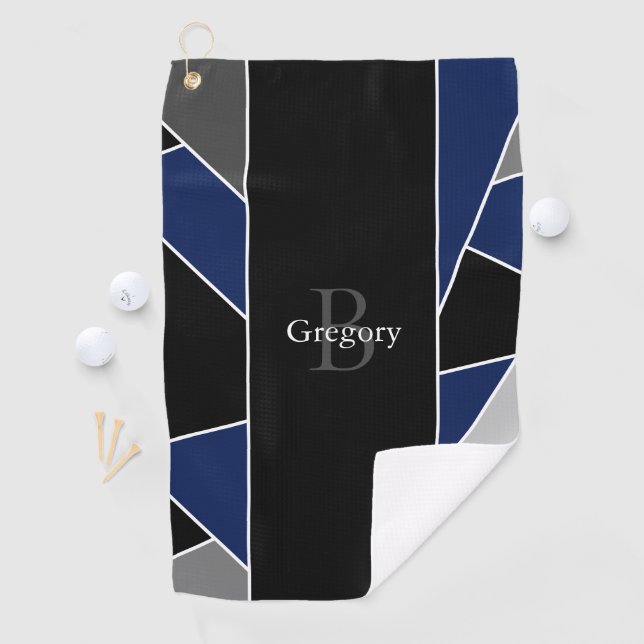 Modern Blue Abstract Geometric Monogram Name  Golf Towel (InSitu)