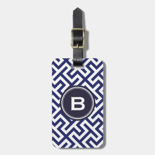 Modern blue abstract geometric patterns monogram luggage tag