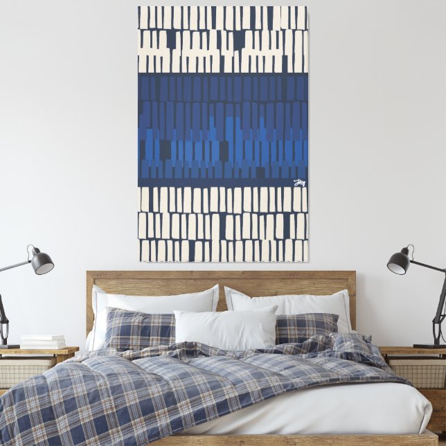 Modern Blue Abstract Geometric Wall Art (Insitu(Bedroom))