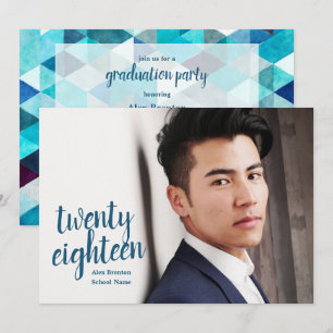 Modern Blue Abstract Graduate Photo Invitations