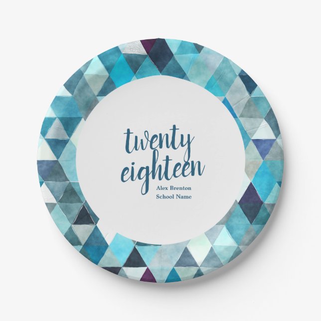 Modern Blue Abstract Graduation Party Plates (Front)