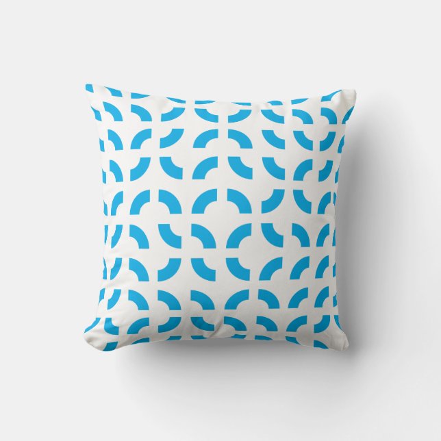 Modern Blue Abstract Interlocking Dash Geometric T Cushion (Front)