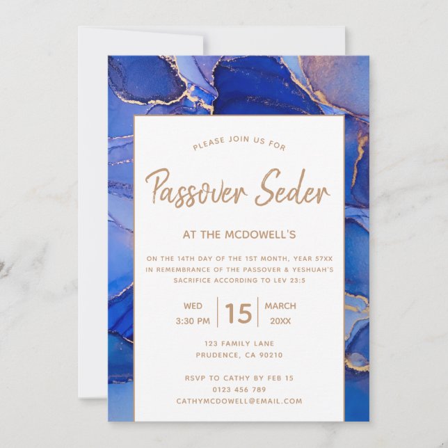 Modern Blue Abstract Passover Seder Invitation (Front)