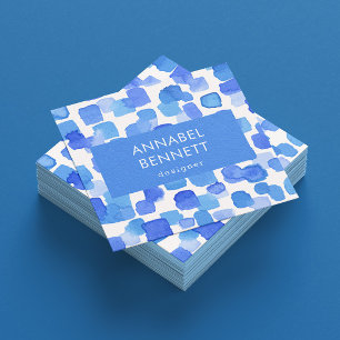 Modern Blue Abstract Square Business Card