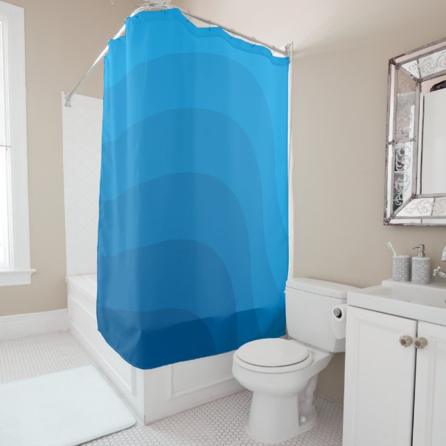 Modern Blue Abstract Waves Shower Curtain (In Situ)