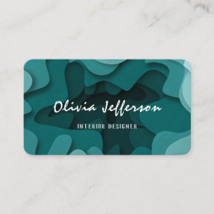 Modern Blue Abstract Wavy Lines Interior Designer  Business Card