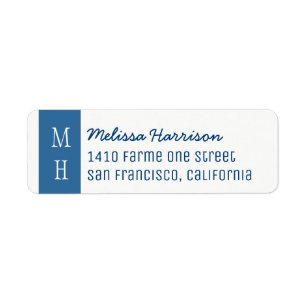 modern blue address label with script name