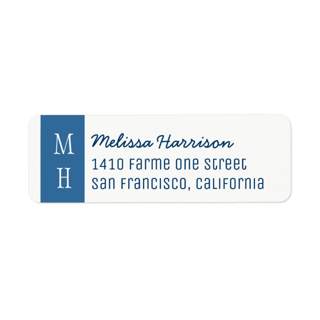 modern blue address label with script name (Front)