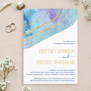 Modern Blue Agate Gold Foil Wedding Invitation