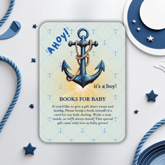 Modern Blue Ahoy! Anchor Nautical Baby Shower Enclosure Card (Creator Uploaded)