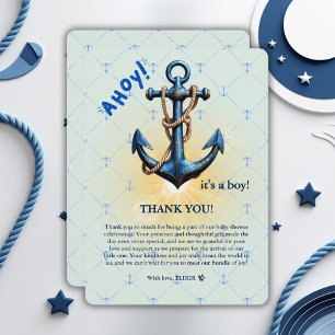 Modern Blue Ahoy! Anchor Nautical Baby Shower Invitation