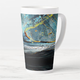 Modern Blue and Black Abstract Wave Latte Mug