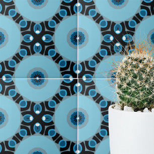 Modern Blue and Black Geometric Pattern Tile