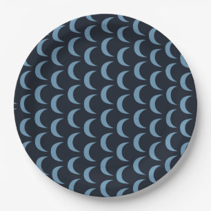 Modern Blue and Black Quarter Moon Paper Plate