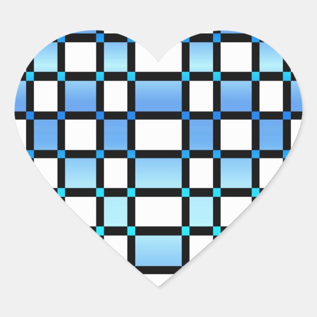 Modern Blue And Black Square Tiles Heart Sticker (Front)