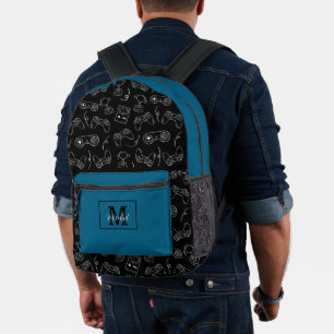 Modern Blue and Black Video Game Gamer  Printed Backpack