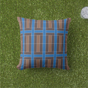 Modern Blue and Brown Geometric Plaid Pattern Cushion