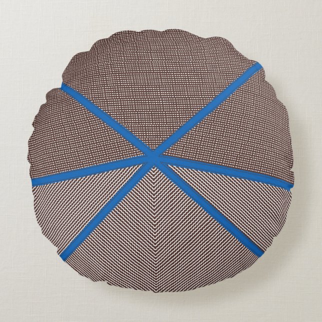 Modern Blue and Brown Geometric Round Pillow  (Front)