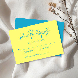 Modern Blue and Butter Yellow Wedding RSVP Card