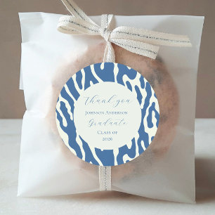 Modern blue and cream abstract Pattern graduation Classic Round Sticker