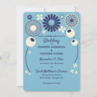 Modern Blue and Cream Geometric Flowers Wedding
