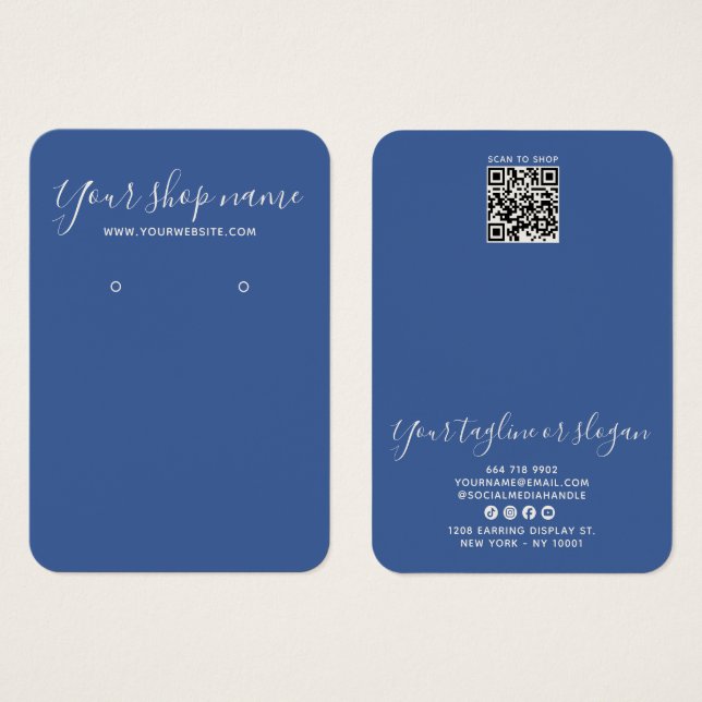Modern Blue And Cream Script Earring Display Card (Front & Back)
