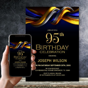 Modern Blue and Gold 95th Birthday Party Invitation
