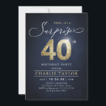 Modern blue and gold adult surprise 40th birthday invitation<br><div class="desc">Modern Shhh, it's a surprise 40th birthday party invitation features stylish script and faux gold glitter number 40 and your party details on navy blue background colour, simple and elegant, great surprise adult milestone birthday invitation for men and women. the black background colour can be changed to any colour of...</div>