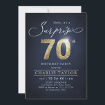 Modern blue and gold adult surprise 70th birthday invitation<br><div class="desc">Modern Shhh, it's a surprise 70th birthday party invitation features stylish script and faux gold glitter number 70 and your party details on navy blue background colour, simple and elegant, great surprise adult milestone birthday invitation for men and women. the black background colour can be changed to any colour of...</div>