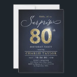 Modern blue and gold adult surprise 80th birthday invitation<br><div class="desc">Modern Shhh, it's a surprise 80th birthday party invitation features stylish script and faux gold glitter number 80 and your party details on navy blue background colour, simple and elegant, great surprise adult milestone birthday invitation for men and women. the black background colour can be changed to any colour of...</div>