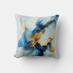 Modern Blue and Gold Alcohol Ink Abstract Throw Pi Cushion