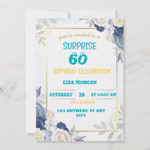 Modern blue and gold birthday invitation