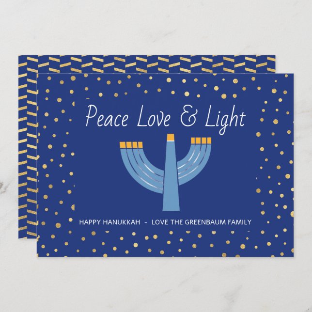 Modern Blue and Gold Foil Hanukkah Card (Front/Back)