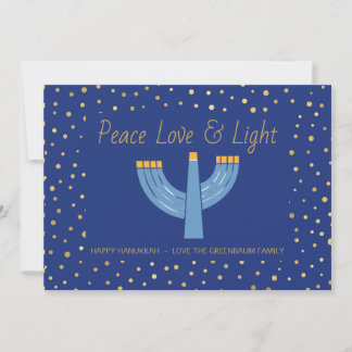 Modern Blue and Gold Foil Hanukkah Card