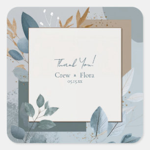 Modern Blue and Gold Geometric Botanical Wedding  Square Sticker