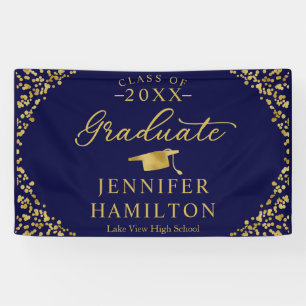 Modern Blue and Gold Graduation Class Of 2026 Banner
