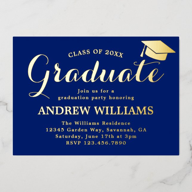 Modern Blue And Gold Graduation Party (Front)