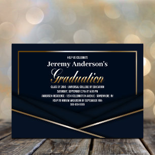 Modern Blue and Gold Graduation Party Invitation