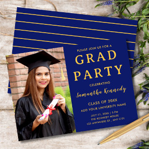Modern Blue And Gold Photo Graduation 2026 Party Invitation