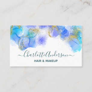 Modern Blue and Gold Watercolor   Elegant Abstract Business Card