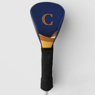 Modern Blue and Gold Wave Monogram Design Golf Head Cover