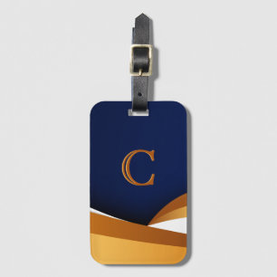 Modern Blue and Gold Wave Monogram Design Luggage Tag
