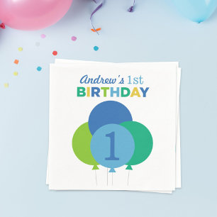 Modern Blue and Green Balloon Birthday Party Napkin