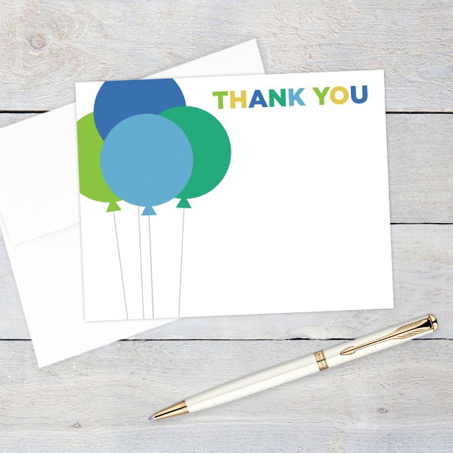 Modern Blue and Green Birthday Balloons Thank You Card (Creator Uploaded)