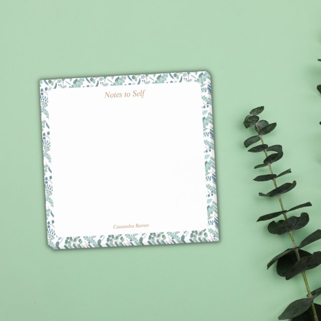 Modern Blue and Green Botanical Border Sticky Post-it Notes (Creator Uploaded)